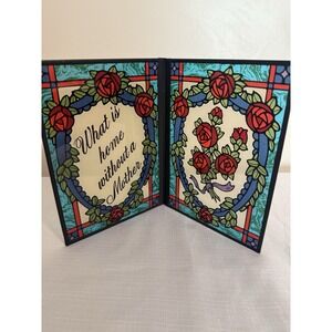 Vintage Stained Glass‎  Frame Rose Design What Is Home Without A Mother